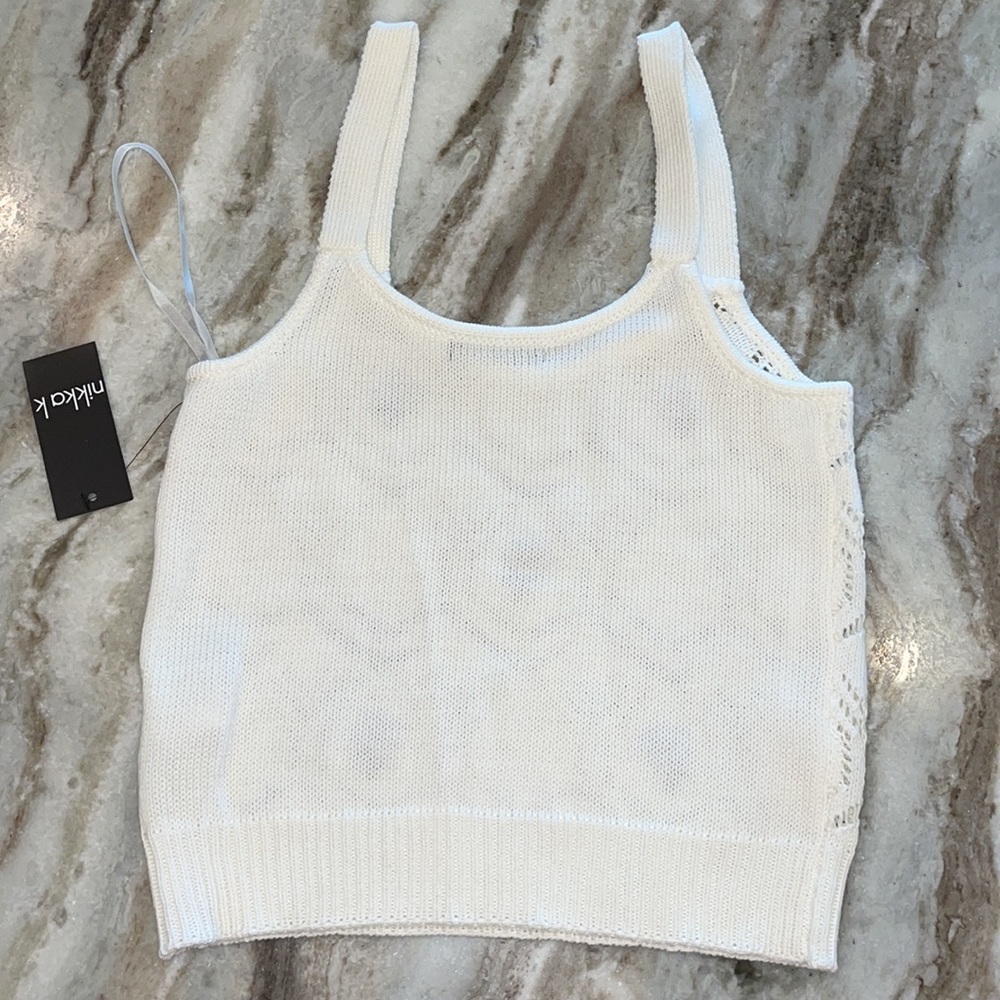 White Knit Tank w/ Blue Floral Appliqué - Picture 5 of 5